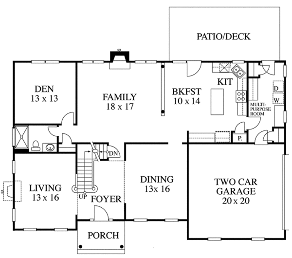 Architectural House Design - Colonial Floor Plan - Main Floor Plan #1053-61