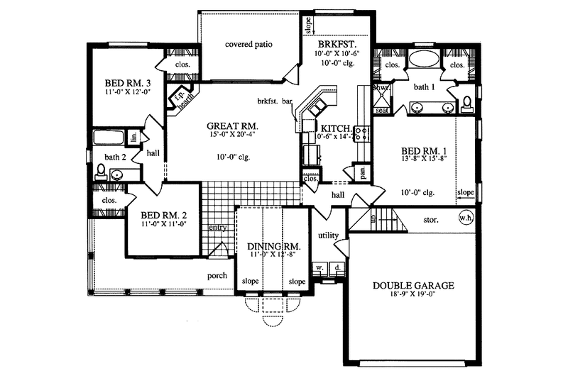 House Blueprint - Floor Plan - Main Floor for Country House Plan #42-556 - 3 bed, 2 bath