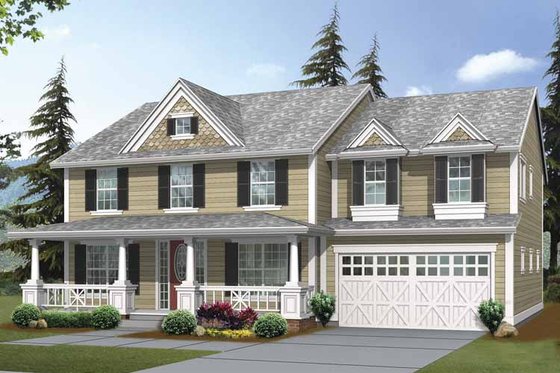 Exterior - Front Elevation 3 for Traditional House Plan #132-379 - 4 bed, 2.5 bath