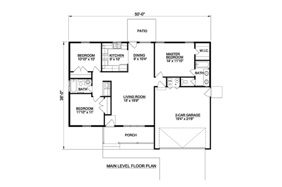 Floor Plan - Main Floor for Ranch House Plan #116-303 - 3 bed, 2 bath