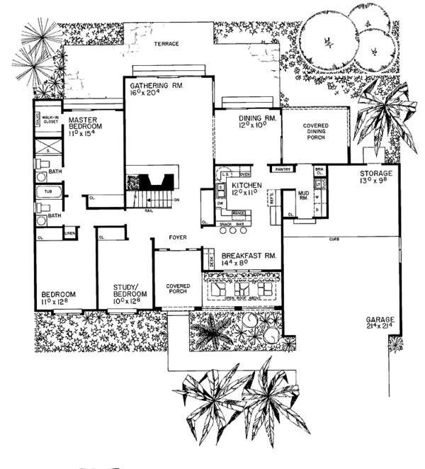 Architectural House Design - Adobe / Southwestern Floor Plan - Main Floor Plan #72-735