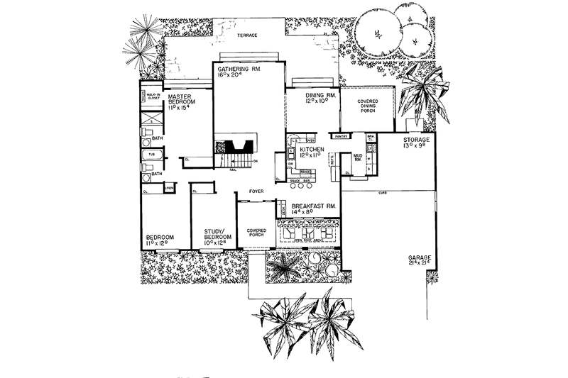 Home Plan - Floor Plan - Main Floor for Adobe / Southwestern House Plan #72-735 - 3 bed, 2 bath