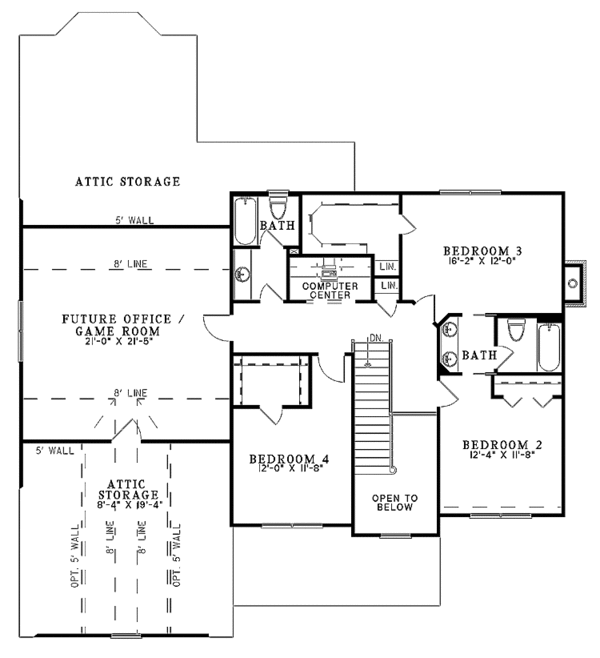 Architectural House Design - European Floor Plan - Upper Floor Plan #17-2762