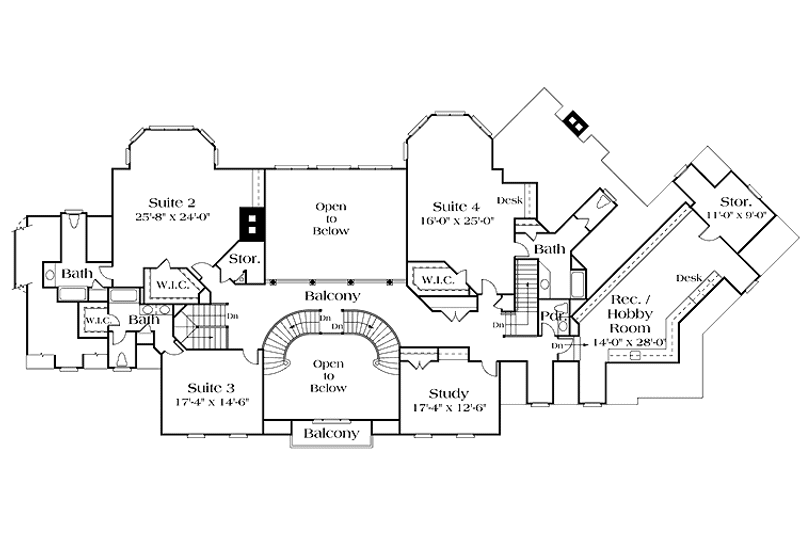 House Blueprint - Floor Plan - Upper Floor for Classical House Plan #453-203 - 4 bed, 5 bath