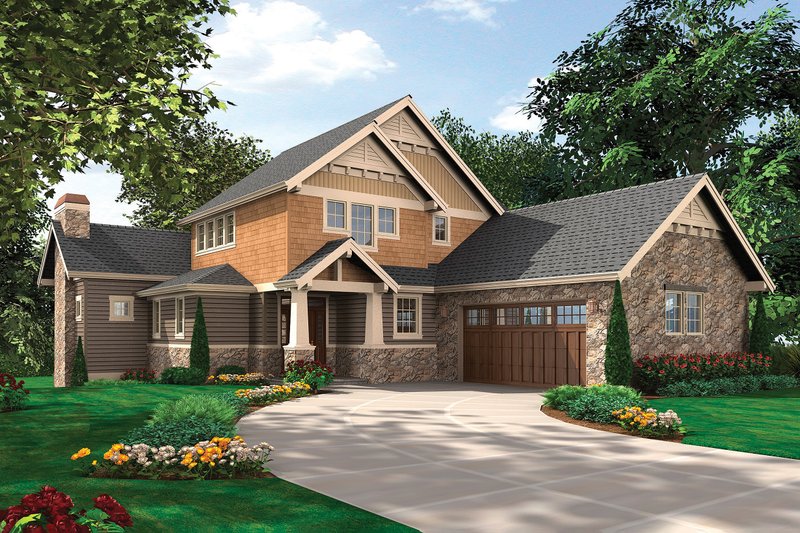 Architectural House Design - Front View - 4000 square foot Craftsman home