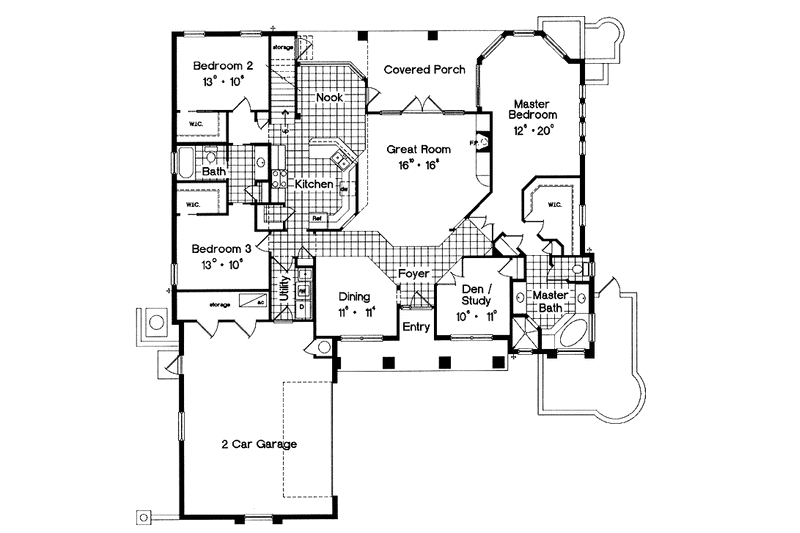 Home Plan - Floor Plan - Main Floor for Mediterranean House Plan #417-649 - 3 bed, 2 bath