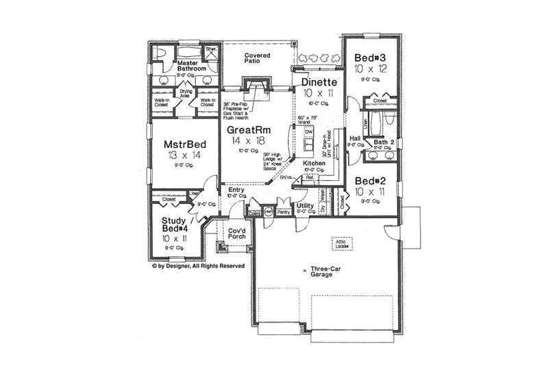 Architectural House Design - Floor Plan - Main Floor for European House Plan #310-1259 - 3 bed, 2 bath