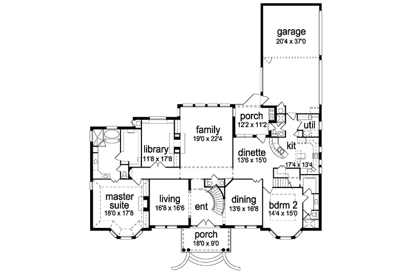 Home Plan - Floor Plan - Main Floor for Colonial House Plan #84-741 - 6 bed, 5.5 bath