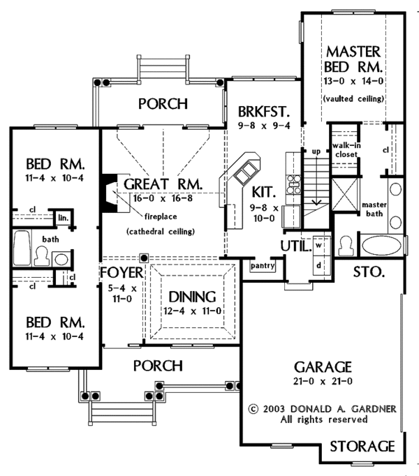 Country Style House Plan - 3 Beds 2 Baths 1547 Sq/Ft Plan #929-709