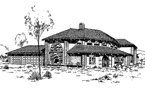 Exterior - Front Elevation 3 for Mediterranean House Plan #60-782 - 5 bed, 3 bath