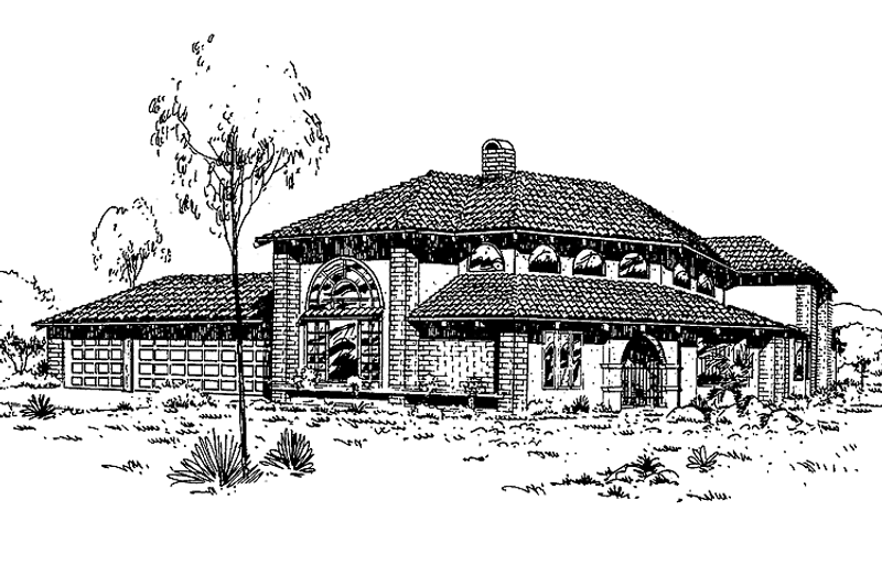 Home Plan - Exterior - Front Elevation 3 for Mediterranean House Plan #60-782 - 5 bed, 3 bath