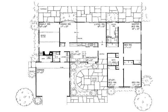 Floor Plan - Main Floor for Ranch House Plan #72-573 - 4 bed, 2.5 bath