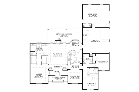 Floor Plan - Main Floor for Colonial House Plan #17-2954 - 3 bed, 2.5 bath