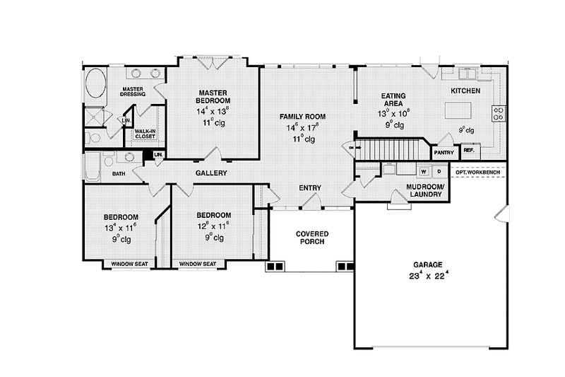 House Blueprint - Floor Plan - Main Floor for Traditional House Plan #942-10 - 3 bed, 2 bath