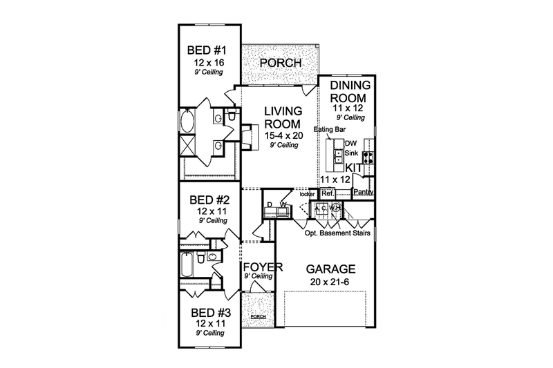 Home Plan - Floor Plan - Main Floor for Country House Plan #513-2166 - 3 bed, 2 bath