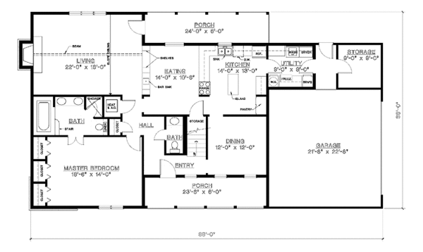 Architectural House Design - Country Floor Plan - Main Floor Plan #45-464