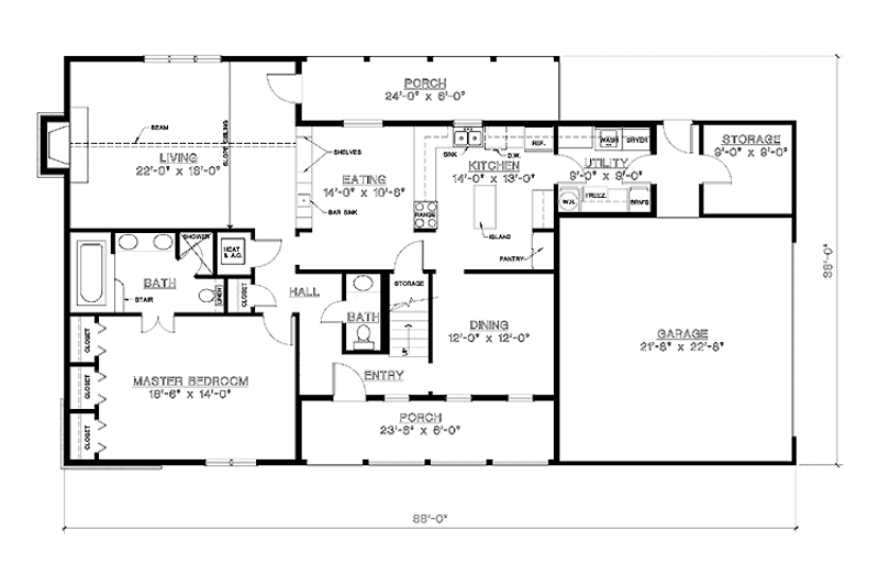 Home Plan - Floor Plan - Main Floor for Country House Plan #45-464 - 4 bed, 2.5 bath