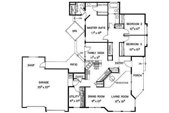 Floor Plan - Main Floor for Country House Plan #60-701 - 3 bed, 2 bath