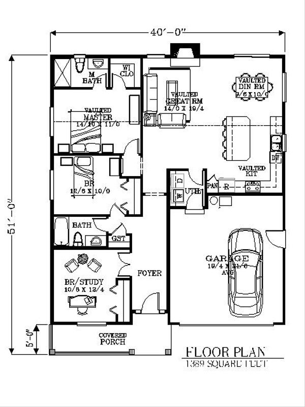 Bungalow Floor Plan - Main Floor Plan #53-437