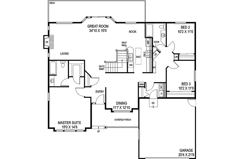 Home Plan - Floor Plan - Main Floor for Craftsman House Plan #60-719 - 3 bed, 2 bath