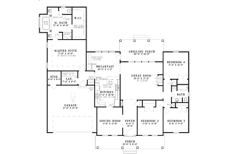 Architectural House Design - Floor Plan - Main Floor for Classical House Plan #17-3185 - 4 bed, 2 bath