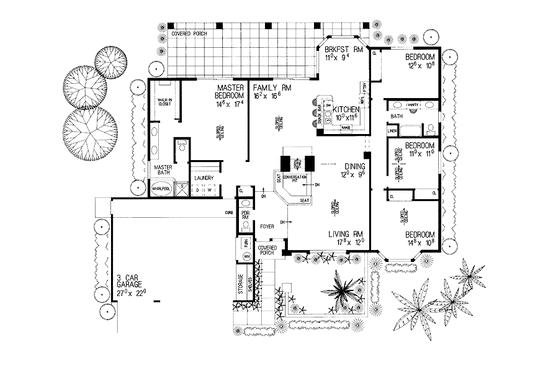 Floor Plan - Main Floor for Prairie House Plan #72-922 - 4 bed, 2.5 bath