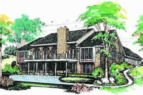 Exterior - Rear Elevation for Ranch House Plan #72-213 - 3 bed, 3.5 bath