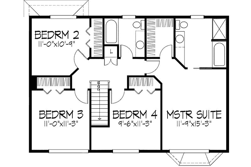 Architectural House Design - Floor Plan - Upper Floor for Tudor House Plan #51-721 - 4 bed, 2.5 bath