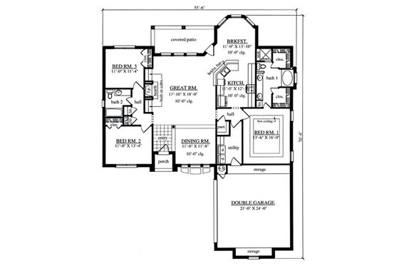 Floor Plan - Main Floor for Traditional House Plan #42-406 - 3 bed, 2 bath