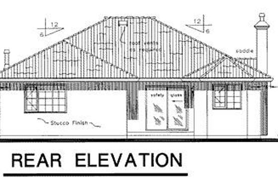 Exterior - Rear Elevation for Mediterranean House Plan #18-143 - 3 bed, 2 bath