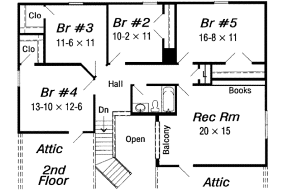 Floor Plan - Upper Floor for European House Plan #329-131 - 5 bed, 2.5 bath