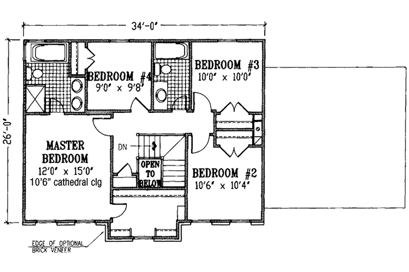 Home Plan - Floor Plan - Upper Floor for Colonial House Plan #953-3 - 4 bed, 2.5 bath