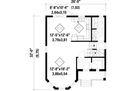 Floor Plan - Main Floor for Victorian House Plan #25-4673 - 3 bed, 1 bath