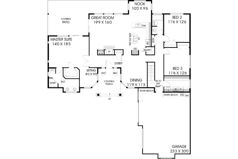 Home Plan - Floor Plan - Main Floor for Ranch House Plan #60-259 - 3 bed, 2 bath