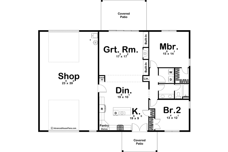 House Design - Floor Plan - Main Floor for Barndominium House Plan #455-259 - 2 bed, 1 bath