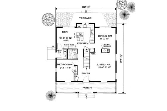 Floor Plan - Main Floor for Country House Plan #3-298 - 4 bed, 2.5 bath