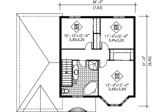 Floor Plan - Upper Floor for Traditional House Plan #25-229 - 3 bed, 1.5 bath