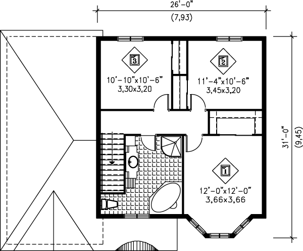 Traditional Floor Plan - Upper Floor Plan #25-229