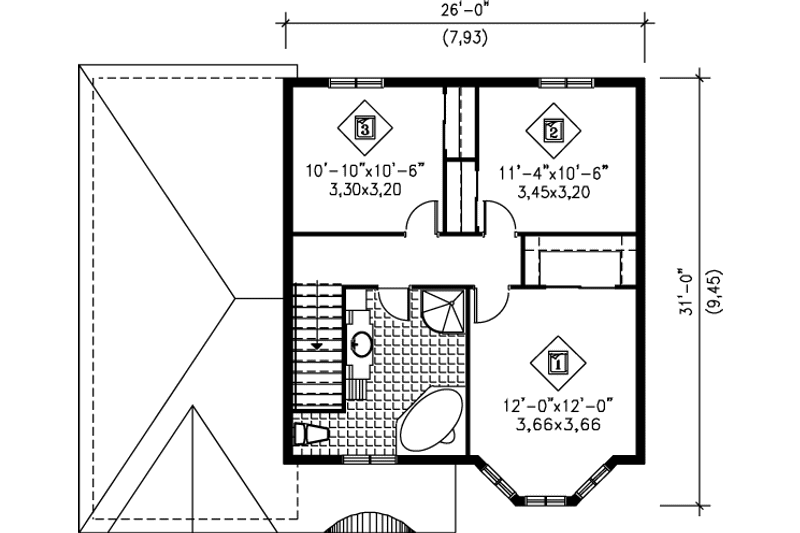House Plan Design - Floor Plan - Upper Floor for Traditional House Plan #25-229 - 3 bed, 1.5 bath