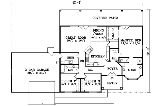 Floor Plan - Main Floor for European House Plan #1-1381 - 3 bed, 2 bath