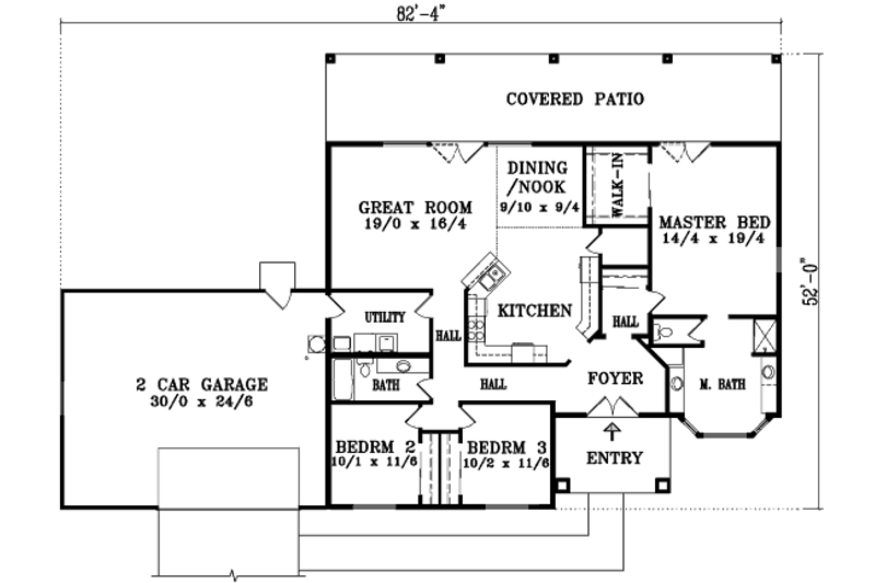 Dream House Plan - Floor Plan - Main Floor for European House Plan #1-1381 - 3 bed, 2 bath