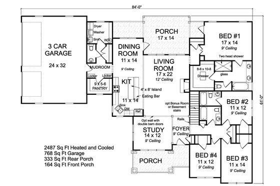Floor Plan - Main Floor for Ranch House Plan #513-2185 - 4 bed, 3.5 bath
