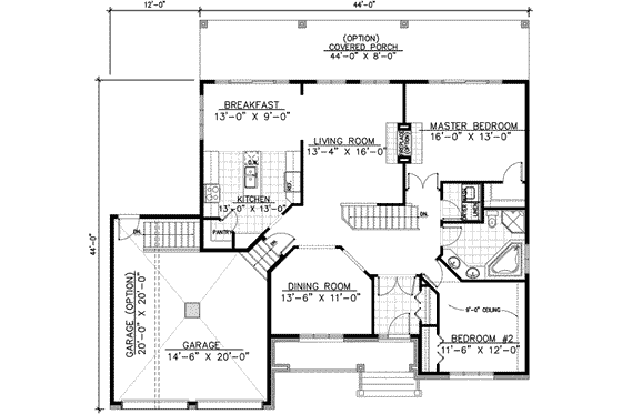Floor Plan - Main Floor for European House Plan #138-149 - 2 bed, 1 bath