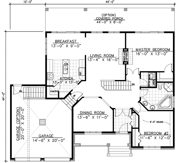 Floor Plan - Main Floor for European House Plan #138-149 - 2 bed, 1 bath