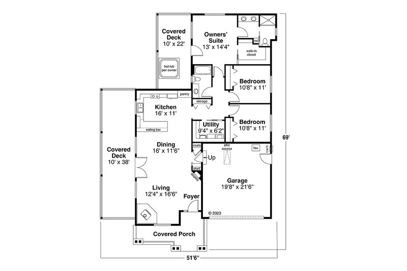 House Blueprint - Floor Plan - Main Floor for Craftsman House Plan #124-1341 - 3 bed, 2 bath