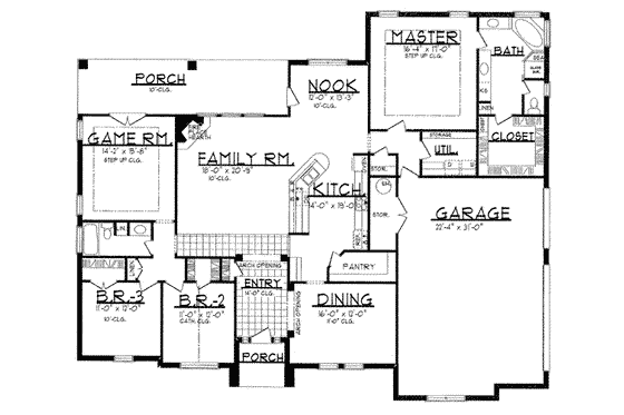 Floor Plan - Main Floor for Traditional House Plan #62-129 - 3 bed, 2 bath