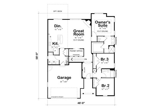Floor Plan - Main Floor for Mediterranean House Plan #20-2438 - 3 bed, 2 bath
