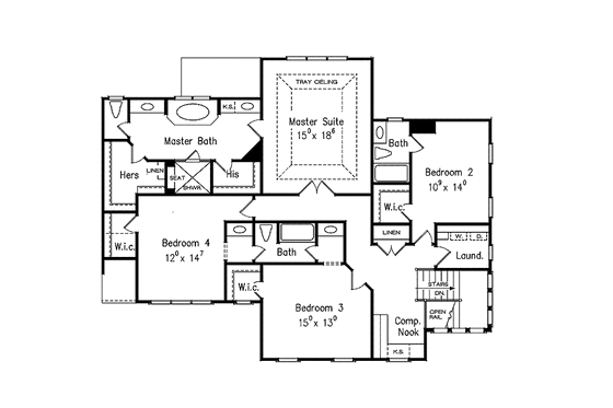 Floor Plan - Upper Floor for Traditional House Plan #927-938 - 4 bed, 3.5 bath