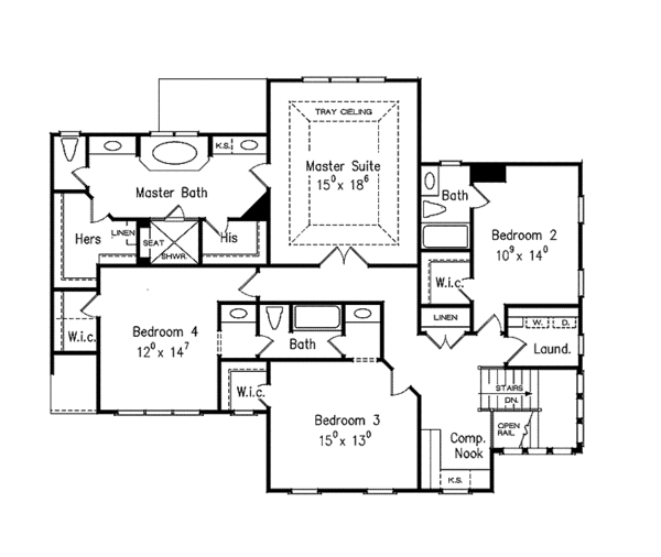 House Design - Traditional Floor Plan - Upper Floor Plan #927-938