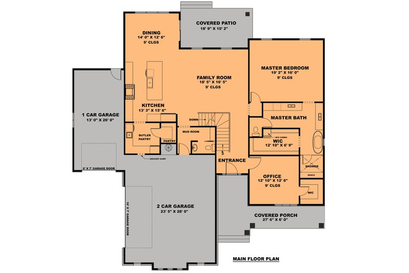 Dream House Plan - Floor Plan - Main Floor for Farmhouse House Plan #1111-28 - 4 bed, 2.5 bath